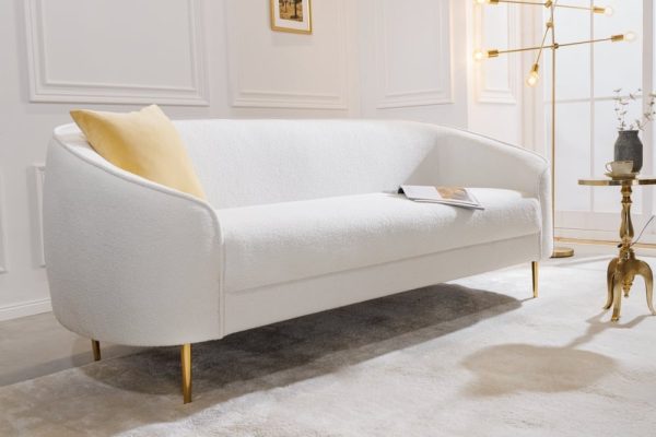 Design 3-zits loungebank DIVA 205cm wit Boucle 3-zits metalen poten goud - 42817